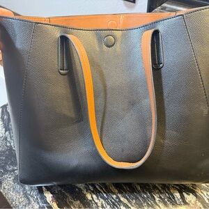 Black and Tan Leather Tote Bag